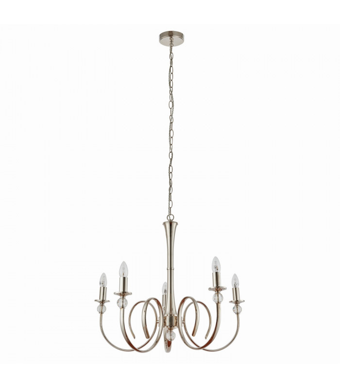 Fabia 5 Light Multi Arm Lamp Pendant Polished Nickel Plate Clear Crystal E14-9