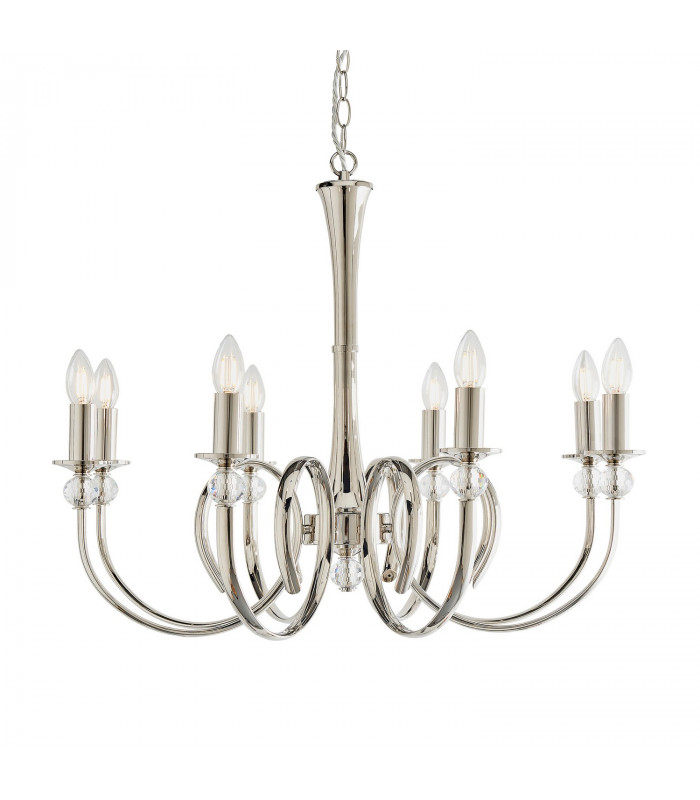 Fabia 8 Light Multi Arm Lamp Chandelier Polished Nickel Plate Clear Crystal E14-1