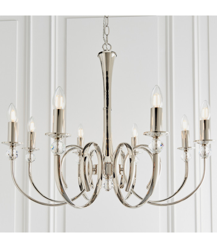 Fabia 8 Light Multi Arm Lamp Chandelier Polished Nickel Plate Clear Crystal E14-2