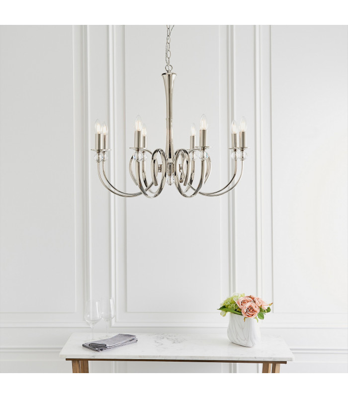 Fabia 8 Light Multi Arm Lamp Chandelier Polished Nickel Plate Clear Crystal E14-4