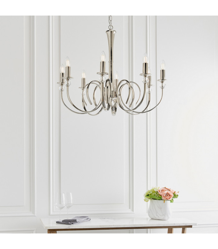 Fabia 8 Light Multi Arm Lamp Chandelier Polished Nickel Plate Clear Crystal E14-5