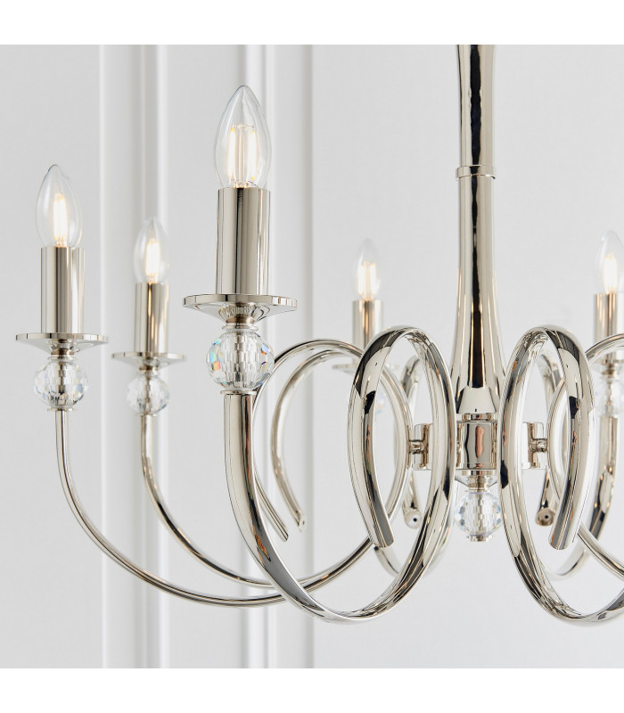 Fabia 8 Light Multi Arm Lamp Chandelier Polished Nickel Plate Clear Crystal E14-6