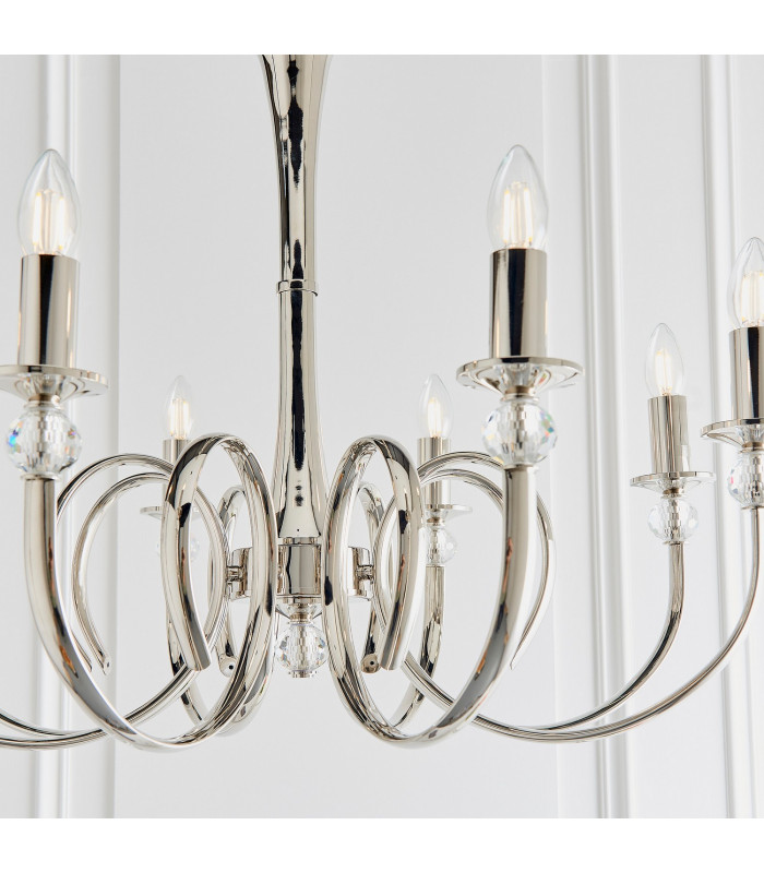 Fabia 8 Light Multi Arm Lamp Chandelier Polished Nickel Plate Clear Crystal E14-7