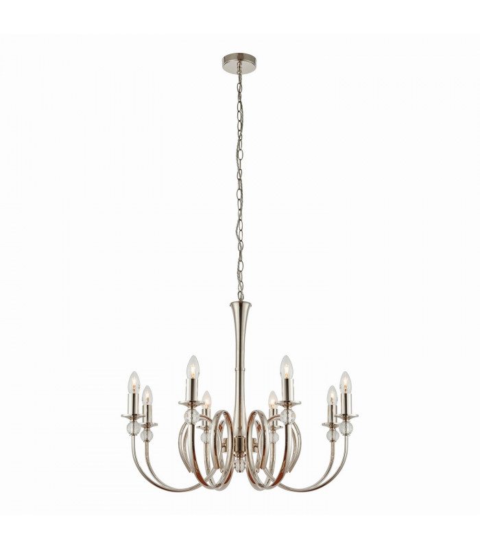 Fabia 8 Light Multi Arm Lamp Chandelier Polished Nickel Plate Clear Crystal E14-9