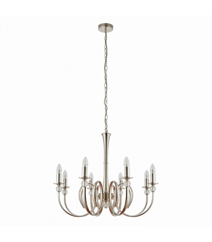Fabia 8 Light Multi Arm Lamp Chandelier Polished Nickel Plate Clear Crystal E14-10