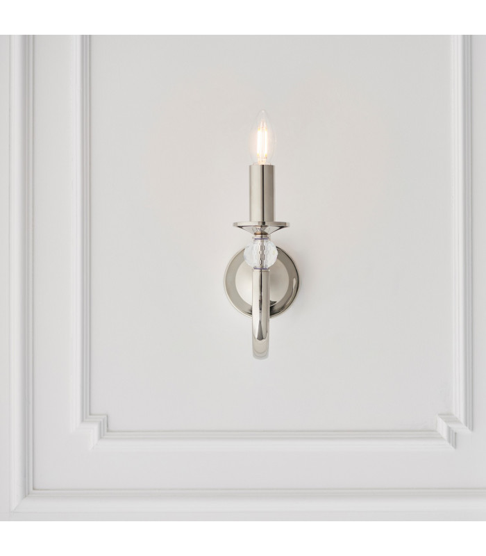 Fabia 1 Light Candle Candle Wall Light Polished Nickel Plate Clear Crystal E14-5