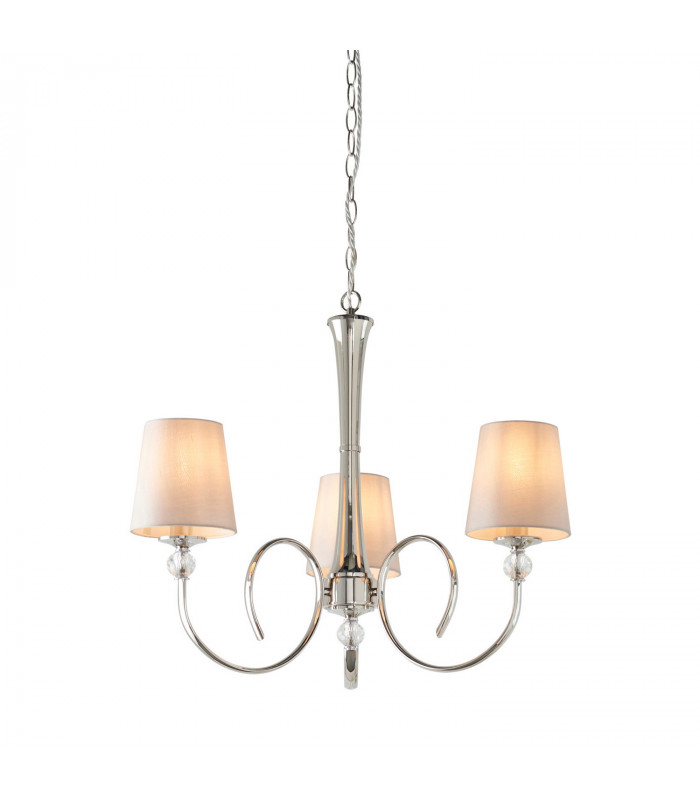 Fabia 3 Light Multi Arm Shade Pendant Polished Nickel Plate Marble Silk E14-1