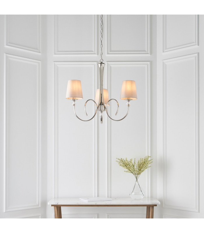 Fabia 3 Light Multi Arm Shade Pendant Polished Nickel Plate Marble Silk E14-3