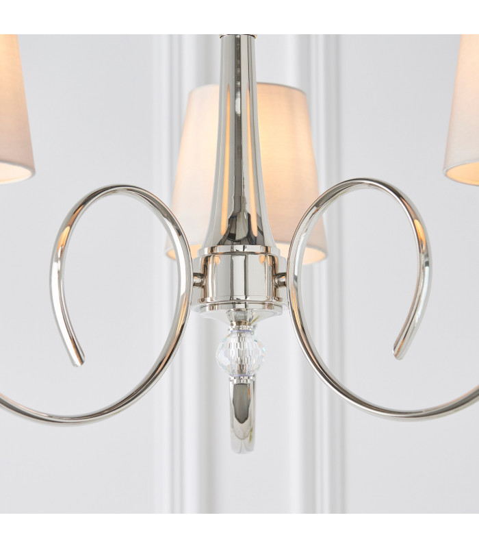 Fabia 3 Light Multi Arm Shade Pendant Polished Nickel Plate Marble Silk E14-6