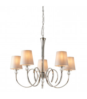 Fabia 5 Light Multi Arm Shade Pendant Polished Nickel Plate Marble Silk E14-1