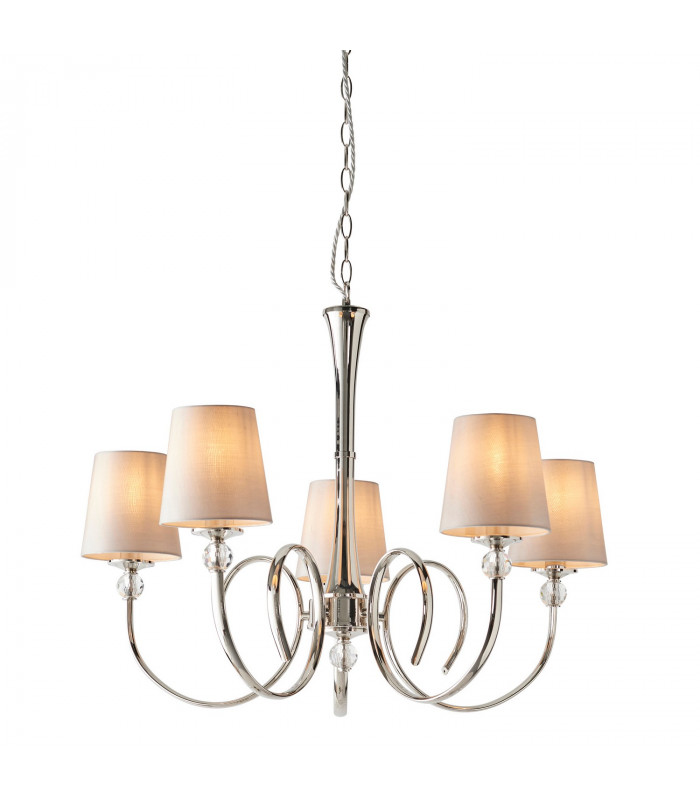 Fabia 5 Light Multi Arm Shade Pendant Polished Nickel Plate Marble Silk E14-1