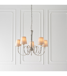 Fabia 5 Light Multi Arm Shade Pendant Polished Nickel Plate Marble Silk E14-2