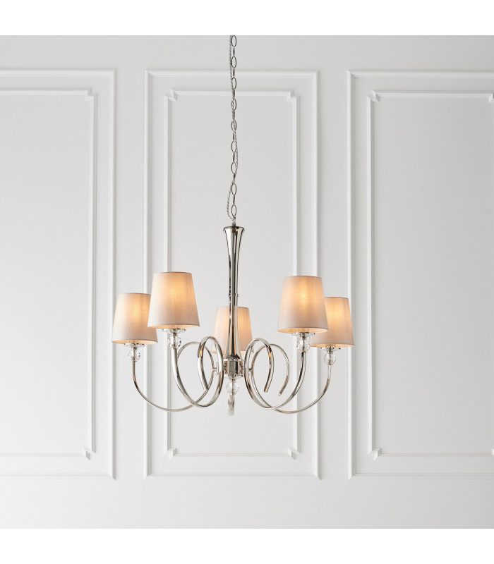Fabia 5 Light Multi Arm Shade Pendant Polished Nickel Plate Marble Silk E14-2