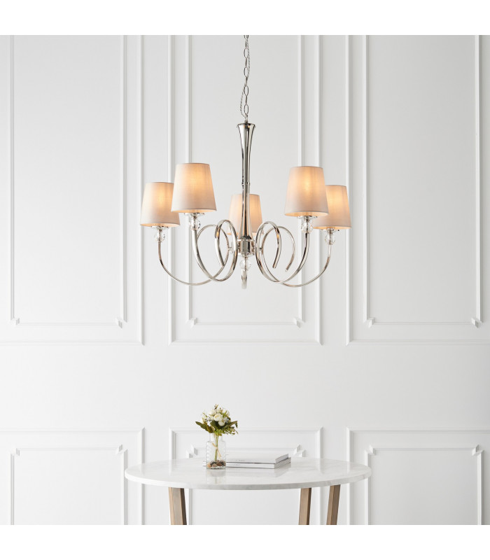 Fabia 5 Light Multi Arm Shade Pendant Polished Nickel Plate Marble Silk E14-3