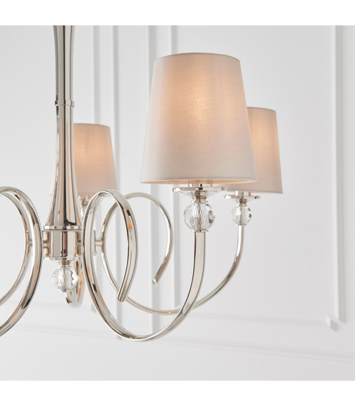 Fabia 5 Light Multi Arm Shade Pendant Polished Nickel Plate Marble Silk E14-5
