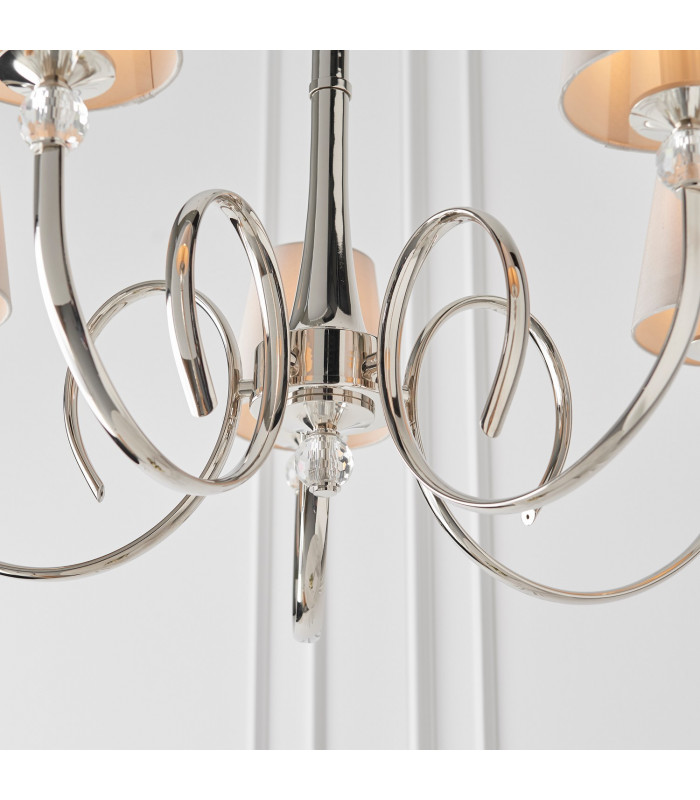 Fabia 5 Light Multi Arm Shade Pendant Polished Nickel Plate Marble Silk E14-6