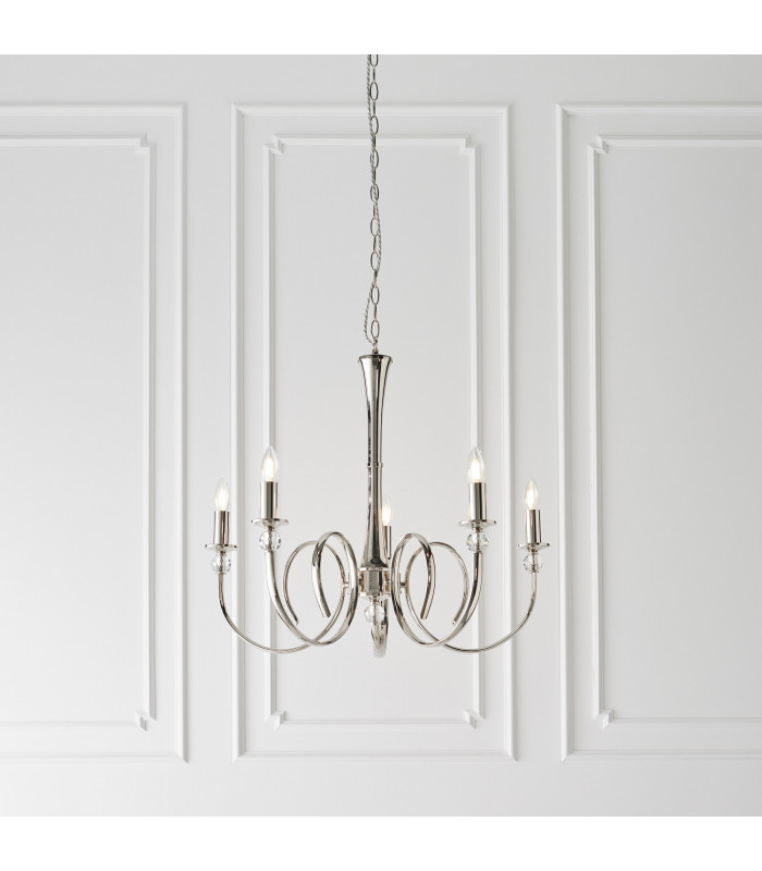 Fabia 5 Light Multi Arm Shade Pendant Polished Nickel Plate Marble Silk E14-8