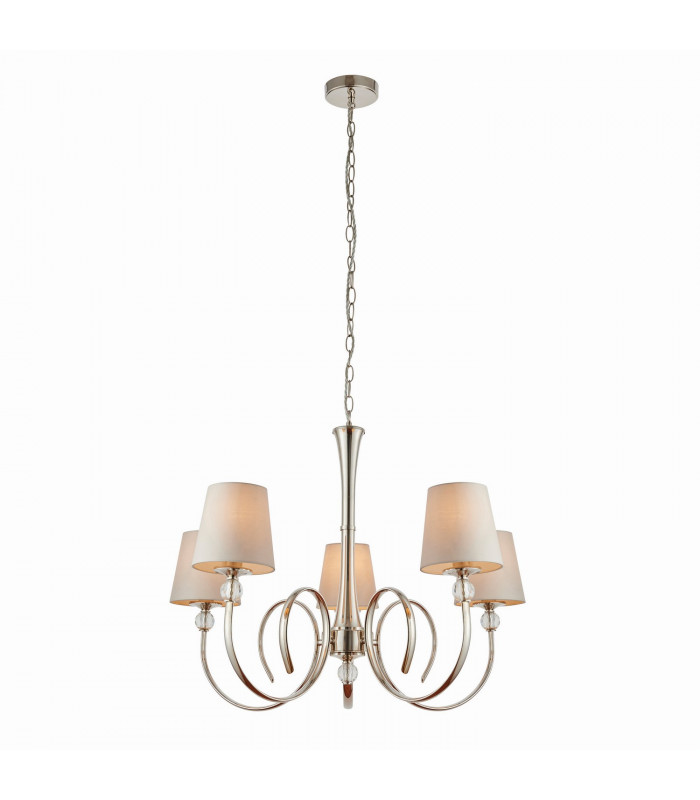 Fabia 5 Light Multi Arm Shade Pendant Polished Nickel Plate Marble Silk E14-9