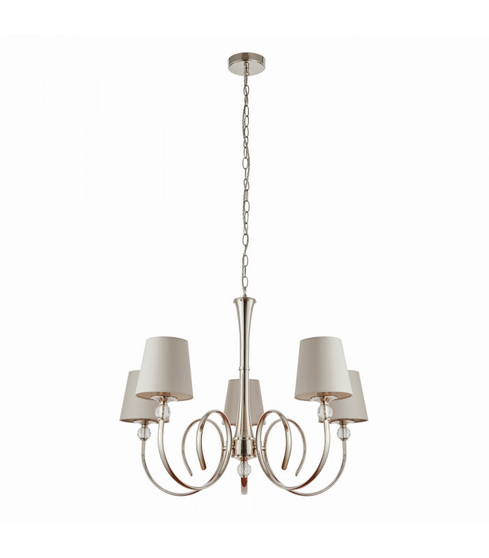 Fabia 5 Light Multi Arm Shade Pendant Polished Nickel Plate Marble Silk E14-10