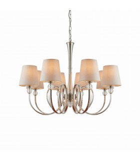 Fabia 8 Light Multi Arm Shade Pendant Polished Nickel Plate Marble Silk E14-1