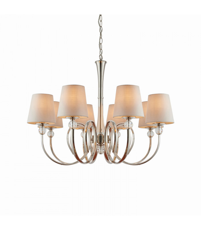Fabia 8 Light Multi Arm Shade Pendant Polished Nickel Plate Marble Silk E14-1
