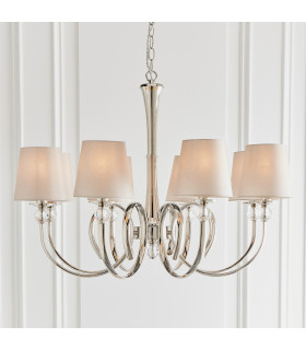 Fabia 8 Light Multi Arm Shade Pendant Polished Nickel Plate Marble Silk E14-2