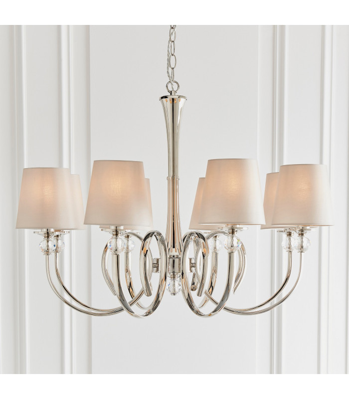 Fabia 8 Light Multi Arm Shade Pendant Polished Nickel Plate Marble Silk E14-2