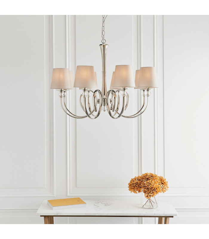 Fabia 8 Light Multi Arm Shade Pendant Polished Nickel Plate Marble Silk E14-3