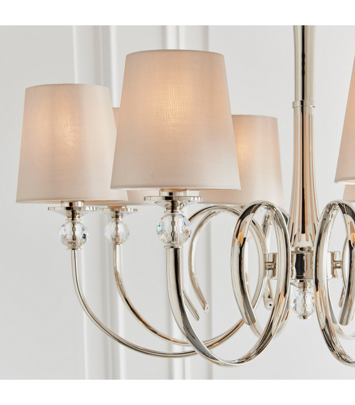 Fabia 8 Light Multi Arm Shade Pendant Polished Nickel Plate Marble Silk E14-5