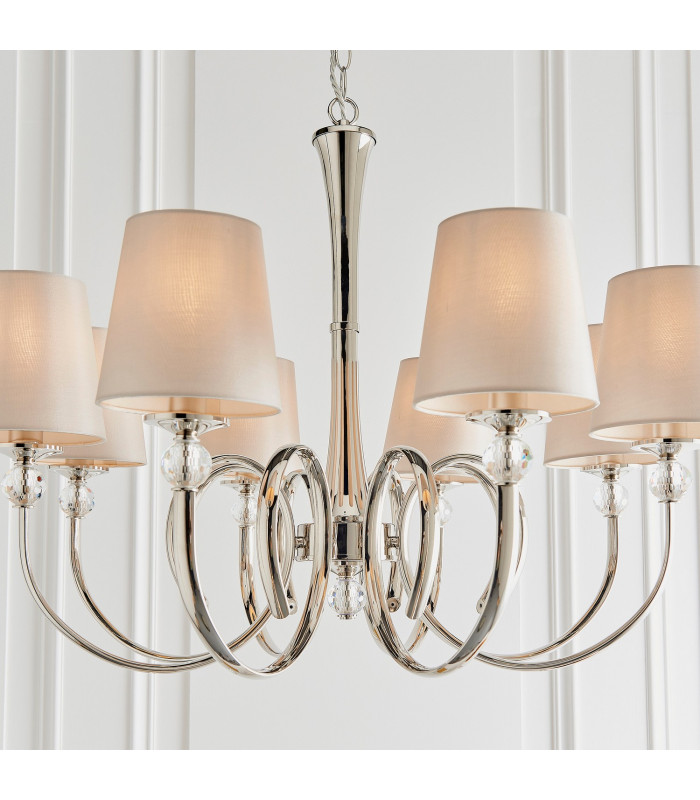 Fabia 8 Light Multi Arm Shade Pendant Polished Nickel Plate Marble Silk E14-6