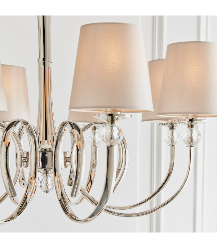 Fabia 8 Light Multi Arm Shade Pendant Polished Nickel Plate Marble Silk E14-7