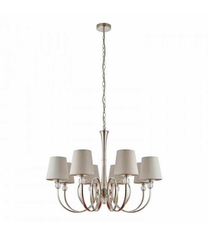 Fabia 8 Light Multi Arm Shade Pendant Polished Nickel Plate Marble Silk E14-9