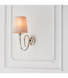Fabia 1 Light Candle Wall Light Polished Nickel Plate Marble Silk Shade E14-2