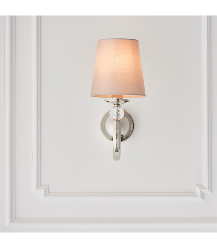 Fabia 1 Light Candle Wall Light Polished Nickel Plate Marble Silk Shade E14-3