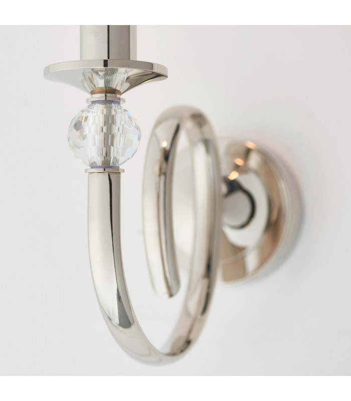 Fabia 1 Light Candle Wall Light Polished Nickel Plate Marble Silk Shade E14-4