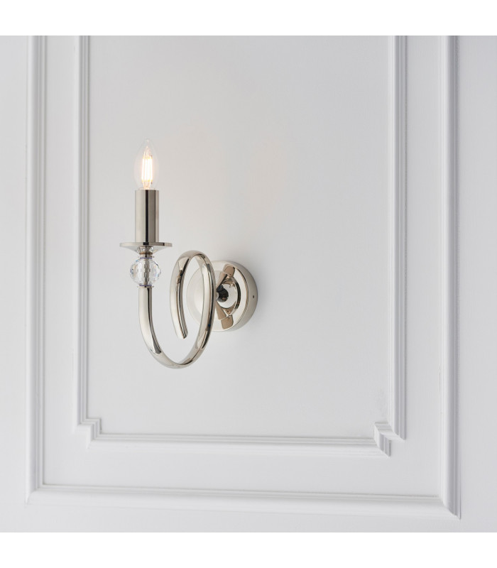 Fabia 1 Light Candle Wall Light Polished Nickel Plate Marble Silk Shade E14-6