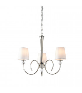 Fabia 3 Light Multi Arm Shade Pendant Polished Nickel Plate Vintage White Silk E14-1