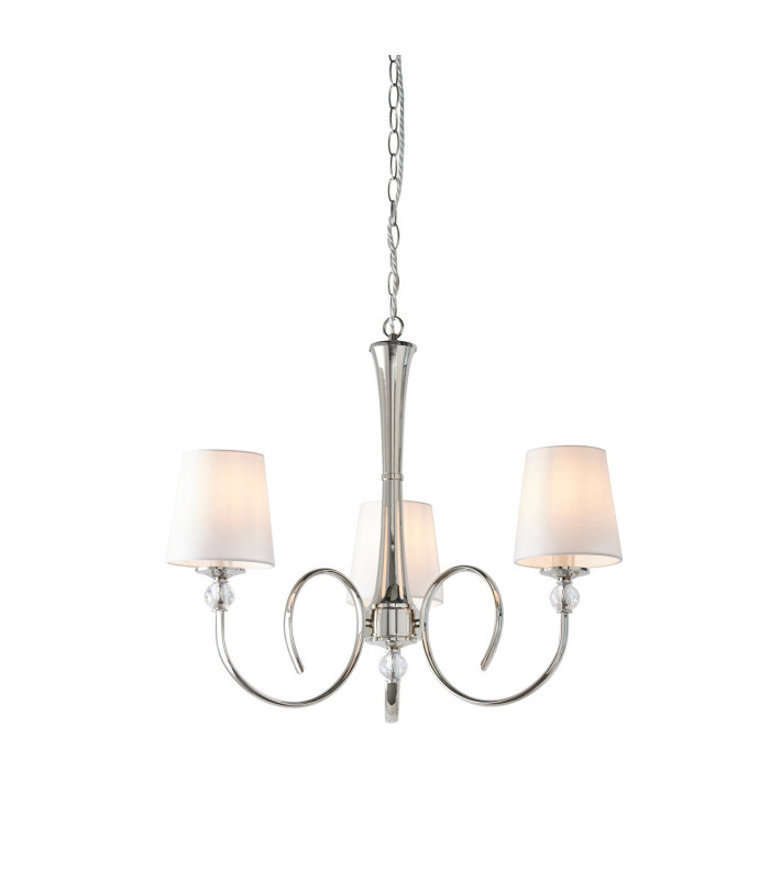 Fabia 3 Light Multi Arm Shade Pendant Polished Nickel Plate Vintage White Silk E14-1