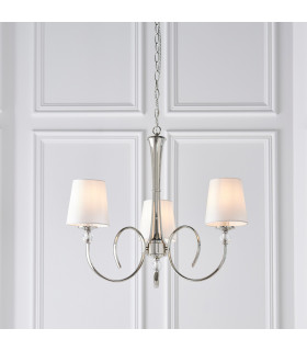 Fabia 3 Light Multi Arm Shade Pendant Polished Nickel Plate Vintage White Silk E14-2