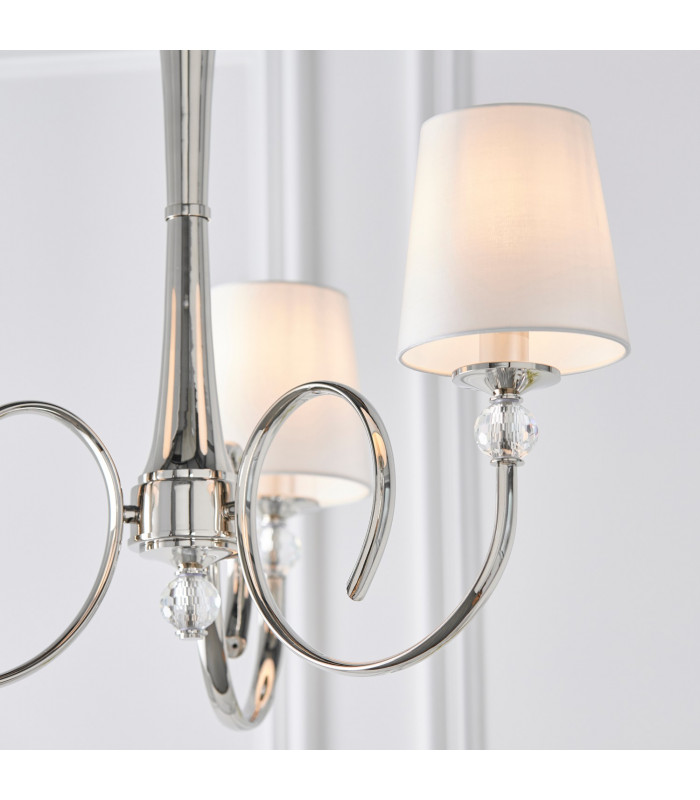Fabia 3 Light Multi Arm Shade Pendant Polished Nickel Plate Vintage White Silk E14-5