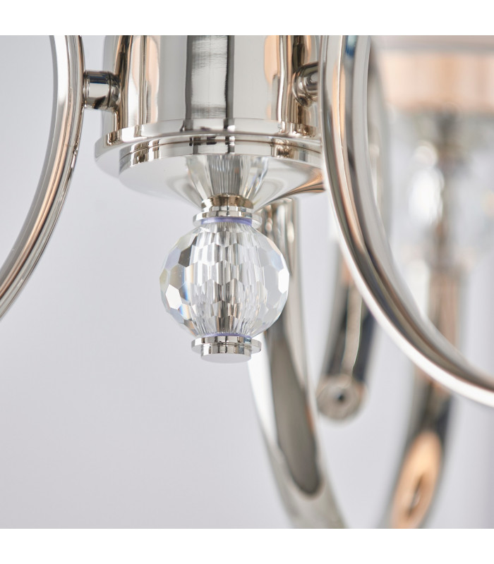 Fabia 3 Light Multi Arm Shade Pendant Polished Nickel Plate Vintage White Silk E14-7