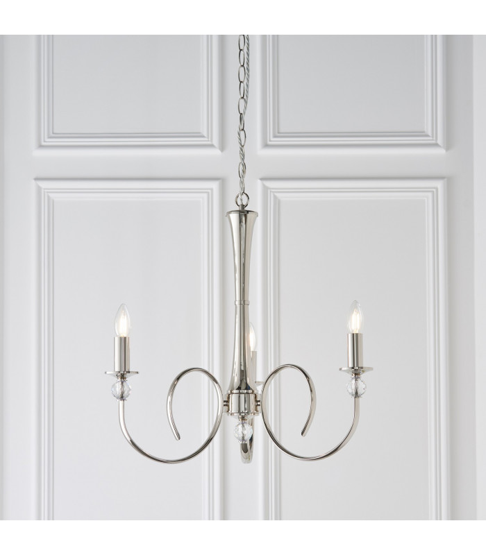 Fabia 3 Light Multi Arm Shade Pendant Polished Nickel Plate Vintage White Silk E14-8