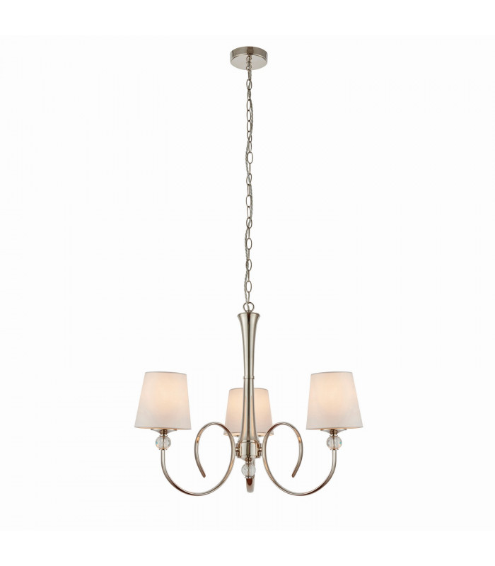 Fabia 3 Light Multi Arm Shade Pendant Polished Nickel Plate Vintage White Silk E14-9