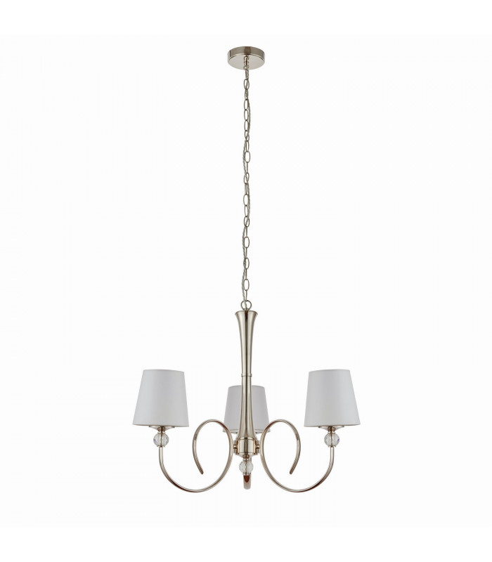 Fabia 3 Light Multi Arm Shade Pendant Polished Nickel Plate Vintage White Silk E14-10