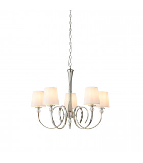 Fabia 5 Light Multi Arm Shade Pendant Polished Nickel Plate Vintage White Silk E14-1