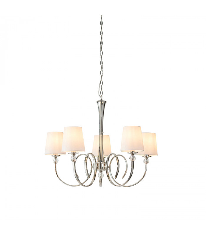 Fabia 5 Light Multi Arm Shade Pendant Polished Nickel Plate Vintage White Silk E14-1