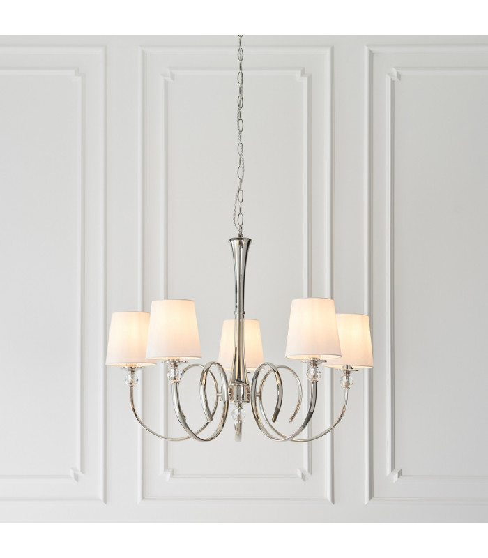 Fabia 5 Light Multi Arm Shade Pendant Polished Nickel Plate Vintage White Silk E14-2