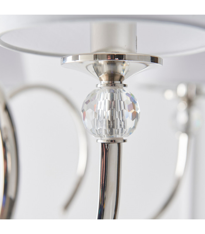 Fabia 5 Light Multi Arm Shade Pendant Polished Nickel Plate Vintage White Silk E14-6