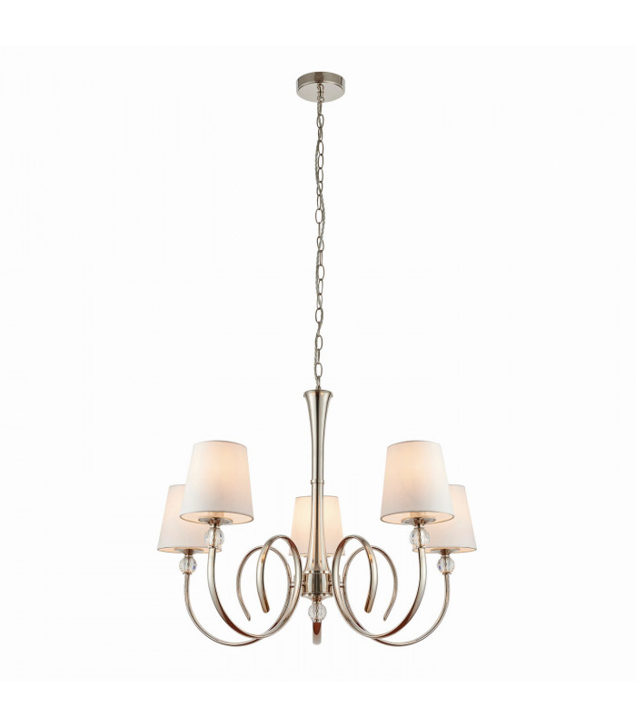 Fabia 5 Light Multi Arm Shade Pendant Polished Nickel Plate Vintage White Silk E14-9