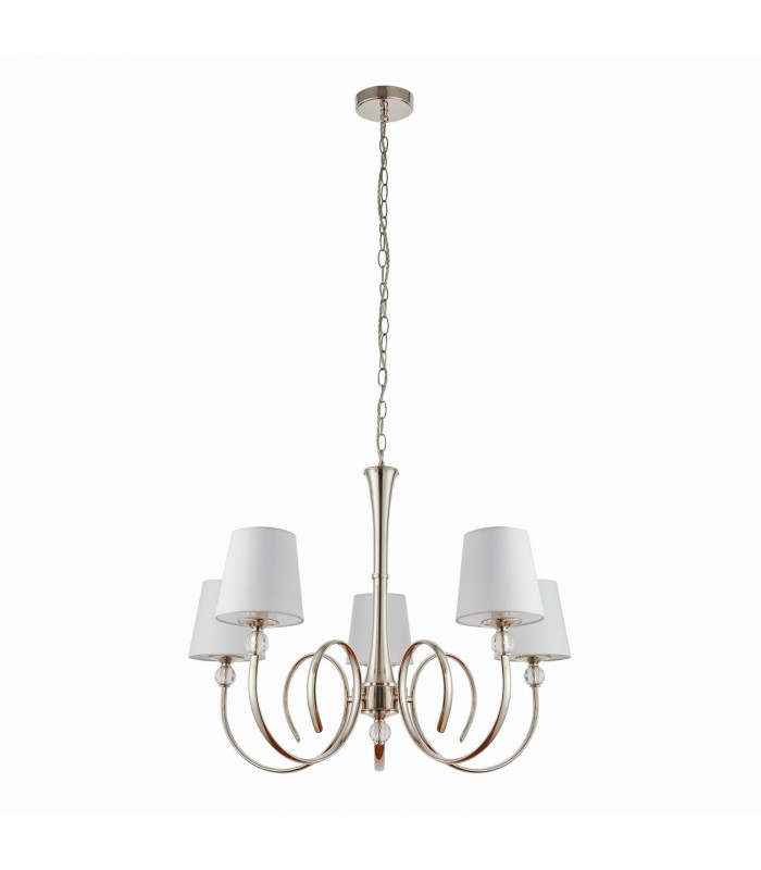 Fabia 5 Light Multi Arm Shade Pendant Polished Nickel Plate Vintage White Silk E14-10